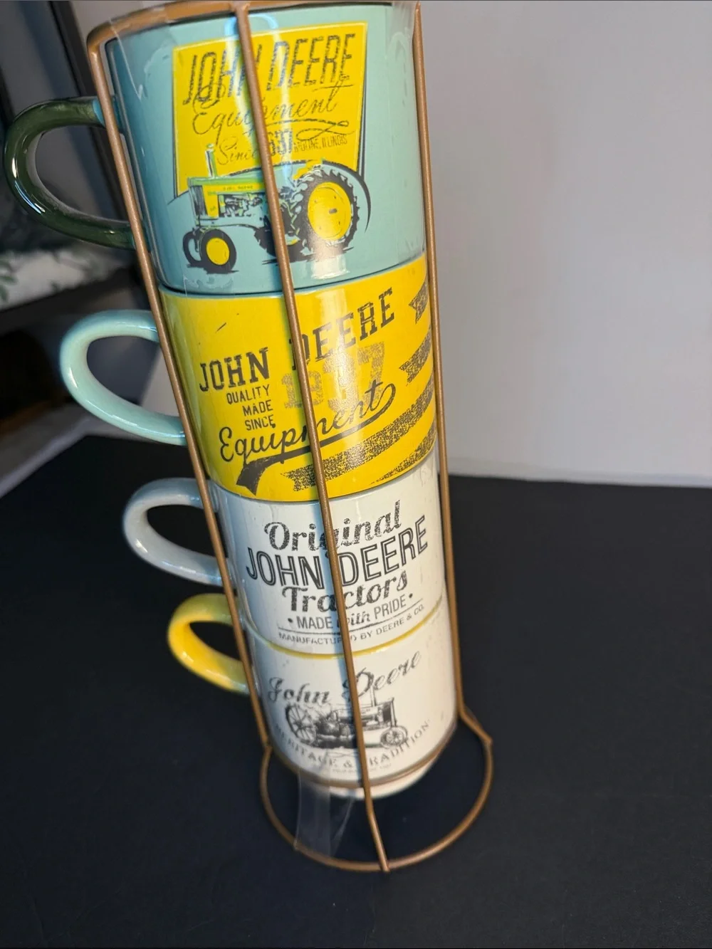 John Deere Ceramic Stackable Mug Set in Yellow, Green, White